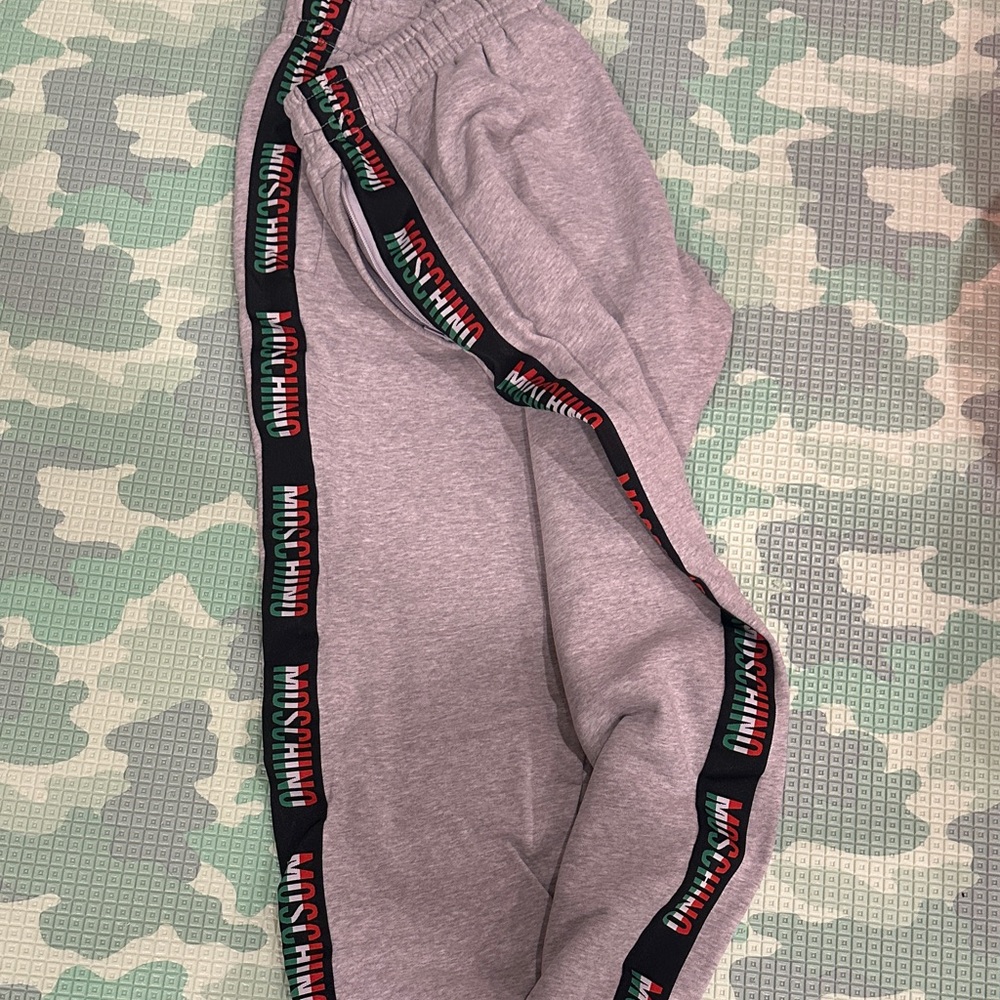 Moschino Gray Sweatpants with Logo Trim